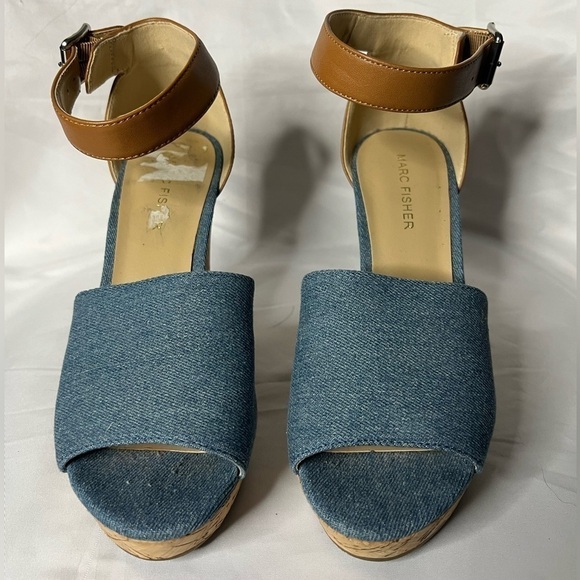 Marc Fisher Wander Denim Cork Wedges 7 - Picture 2 of 10
